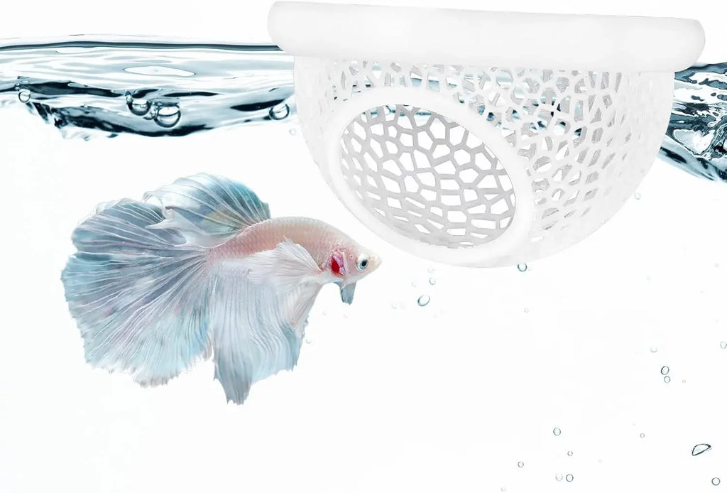 Aquarium Floating Cave Fish Shrimp Hideout Shelter 3-in-1 Hammock Feeding Ring & Resting Spot for Betta Small Aquatic Pets