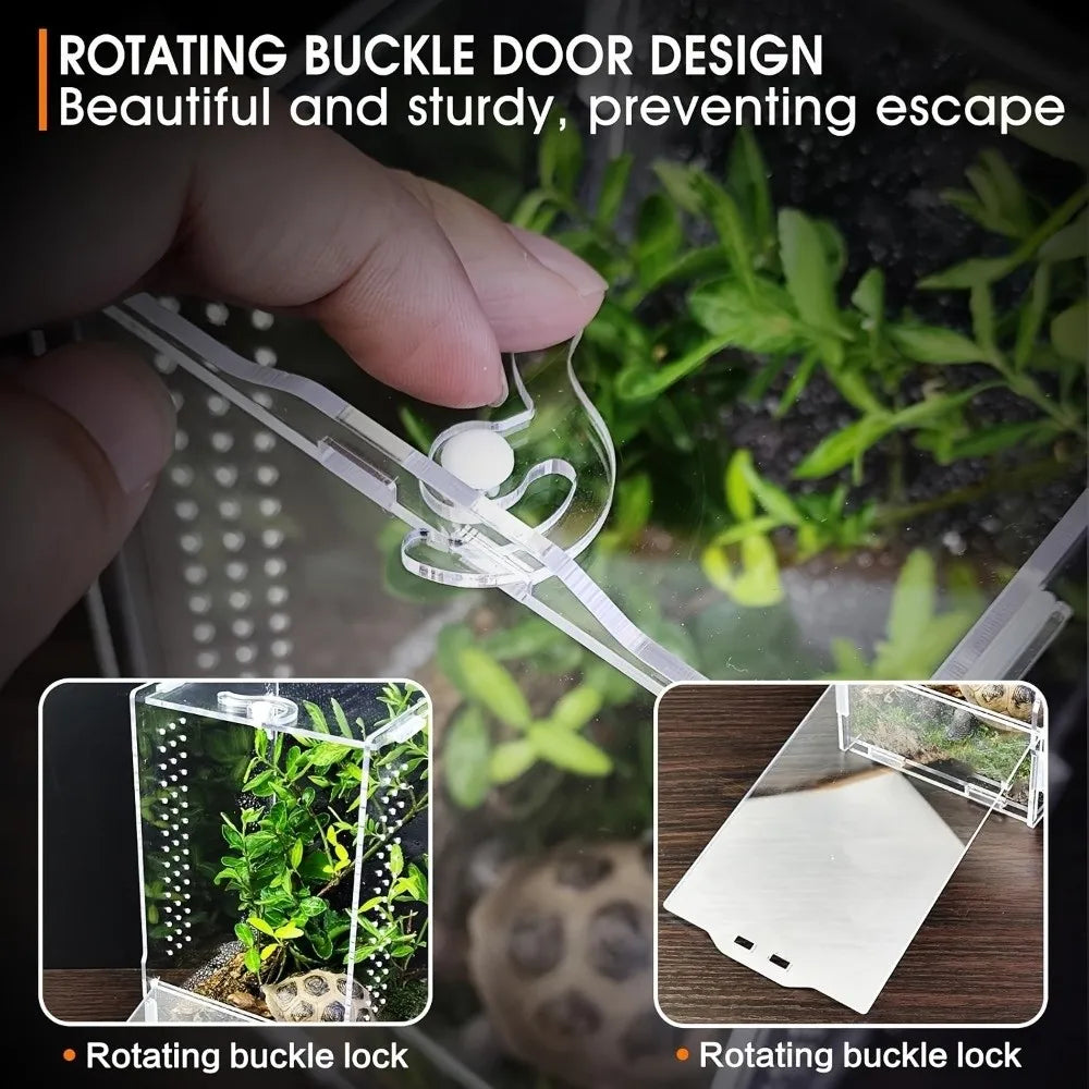 Acrylic Jumping Spider Enclosure Buckle Lock Escape Proof Reptile Feeding Tank Ventilated Transparent Reptile Habitat