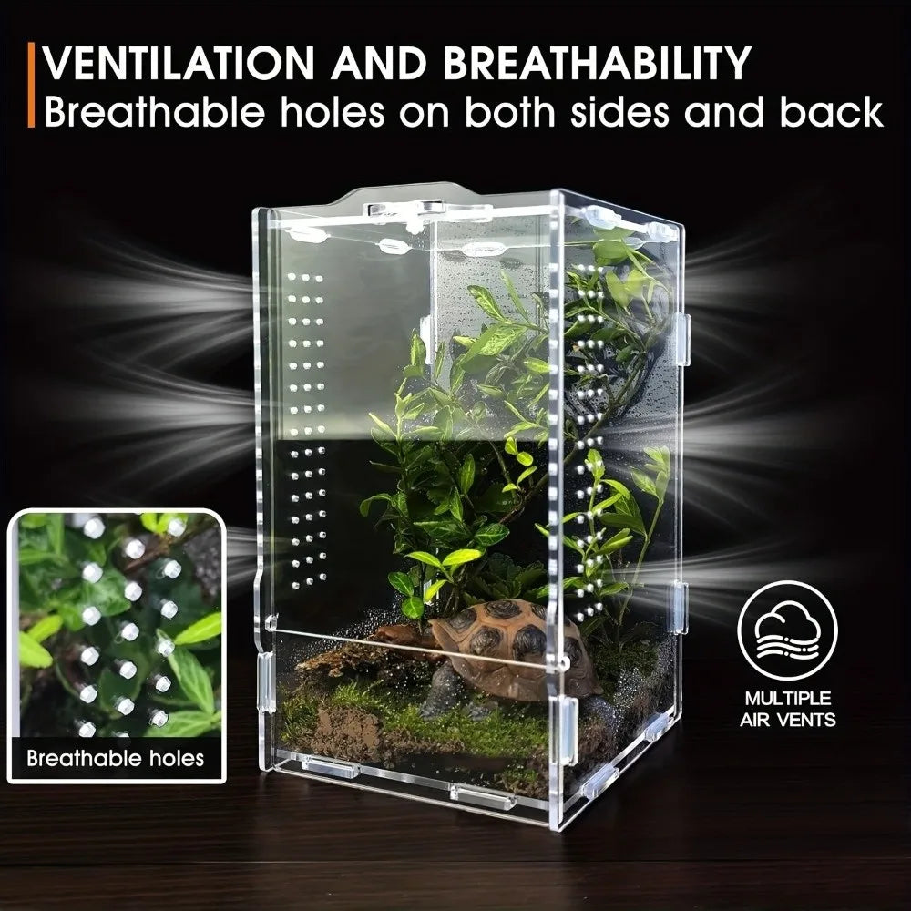 Acrylic Jumping Spider Enclosure Buckle Lock Escape Proof Reptile Feeding Tank Ventilated Transparent Reptile Habitat