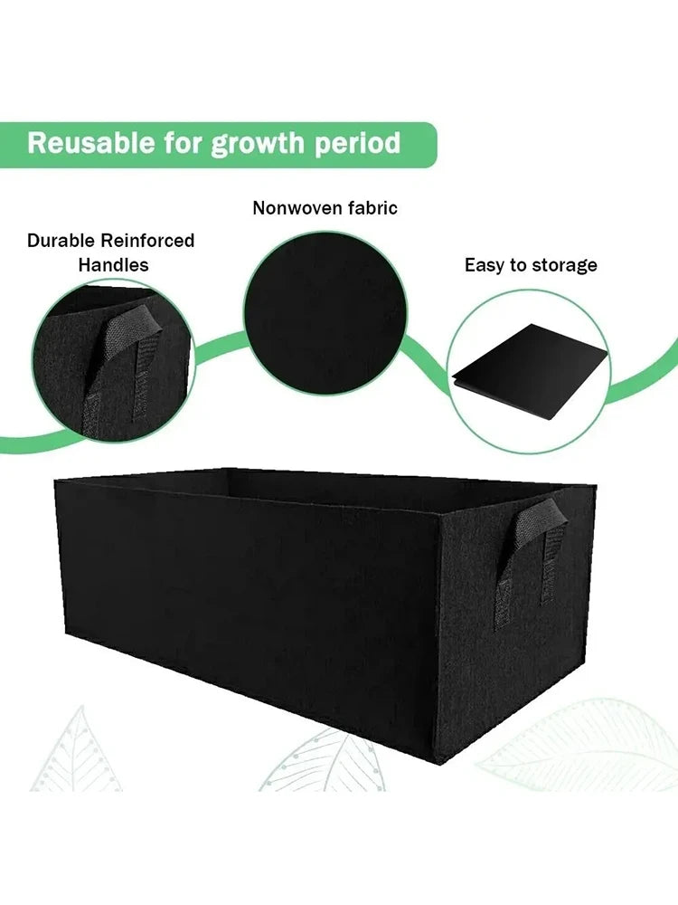 Square Non-Woven Felt Grow Bag Planter for Vegetables, Flowers & Container Gardening — 50×30×20cm, 60×30×20cm, 100×60×20cm