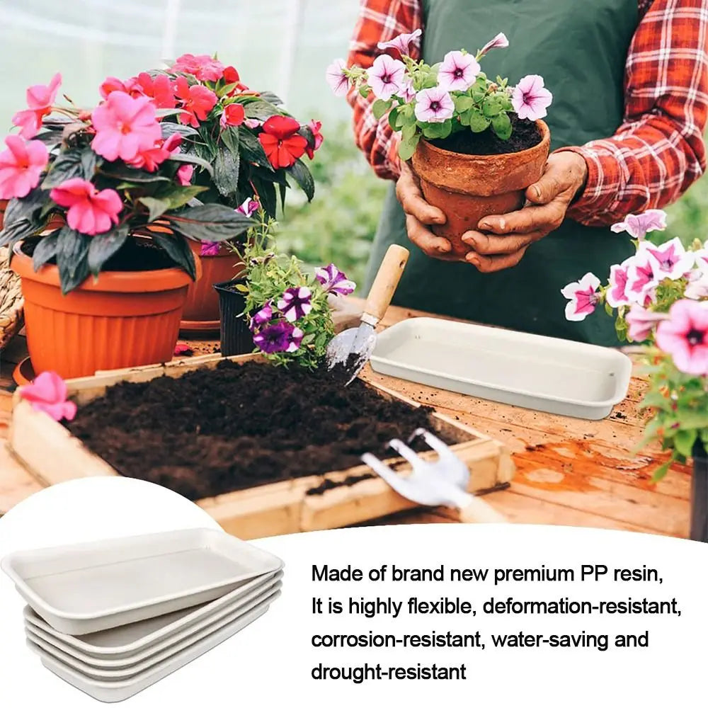 Heavy-Duty Rectangular Plant Saucer Drip Tray for Indoor & Outdoor Pots — BPA-Free, Brown/White/Black, 4 Size Options