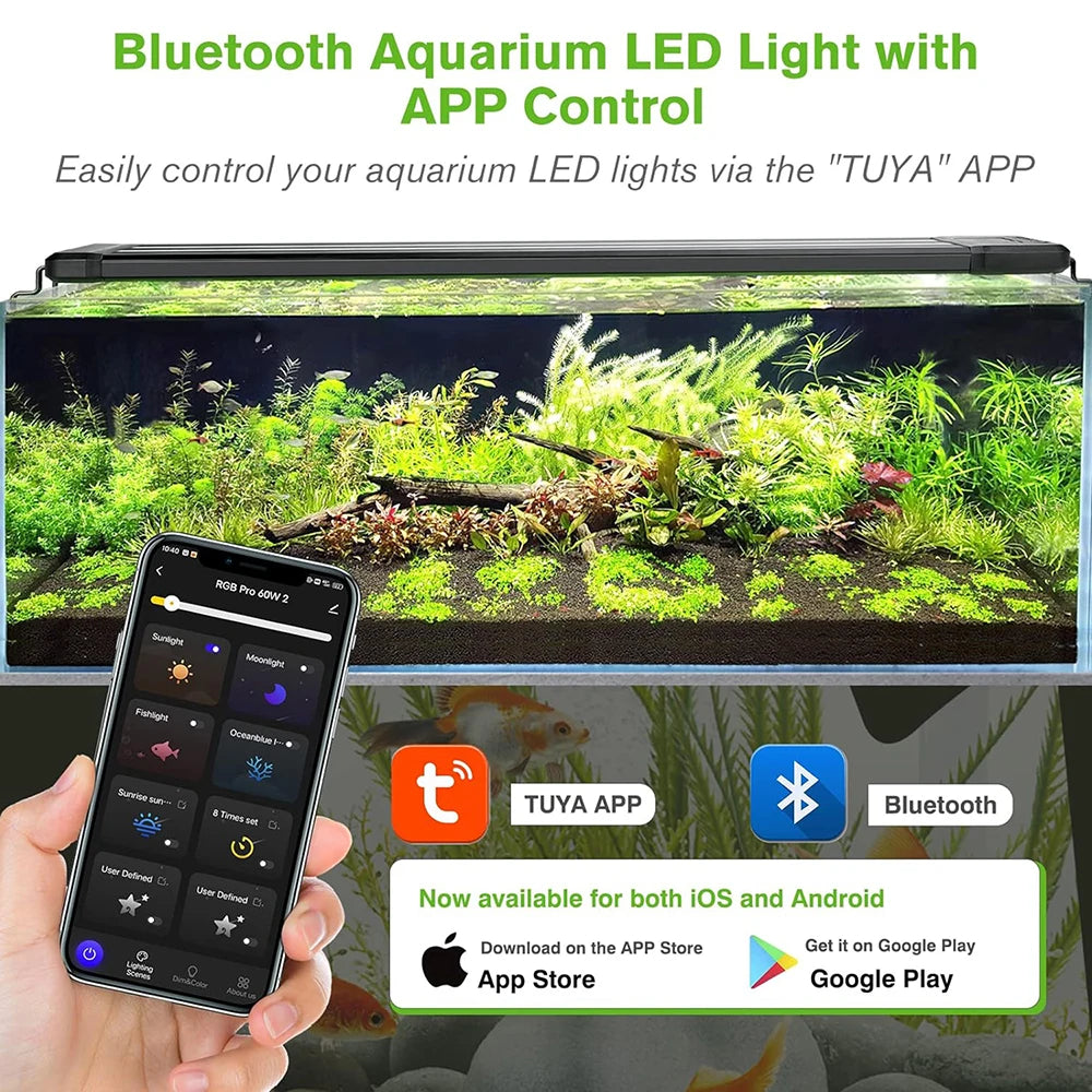 Smart Terrarium Light App Control Full Spectrum Fish Tank Light Bluetooth Coral Reef Lamp for Freshwater Saltwater Tank Lamps