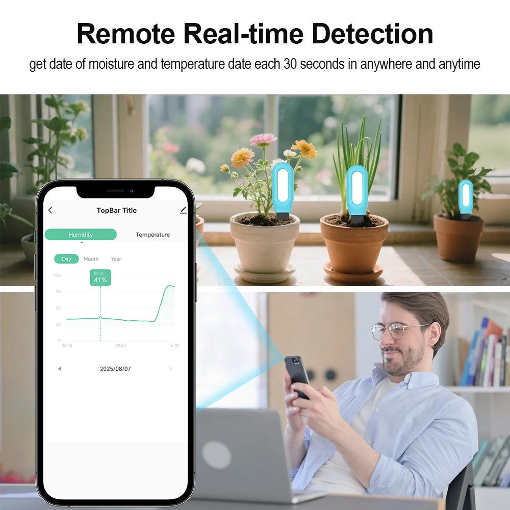 Smart Soil Moisture, Temperature & Humidity Sensor for Indoor Plants & Gardens — Bluetooth & Zigbee, Tuya & Home Assistant Compatible