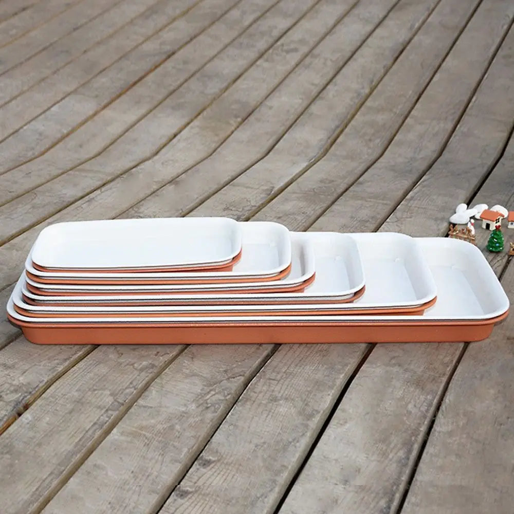 Heavy-Duty Rectangular Plant Saucer Drip Tray for Indoor & Outdoor Pots — BPA-Free, Brown/White/Black, 4 Size Options