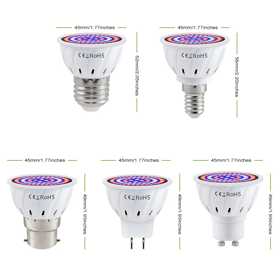 Full-Spectrum LED Plant Grow Light Bulb for Indoor Flowers, Herbs & Seedlings — E27, E14, GU10, B22, MR16 — 5W, 7W & 9W Options