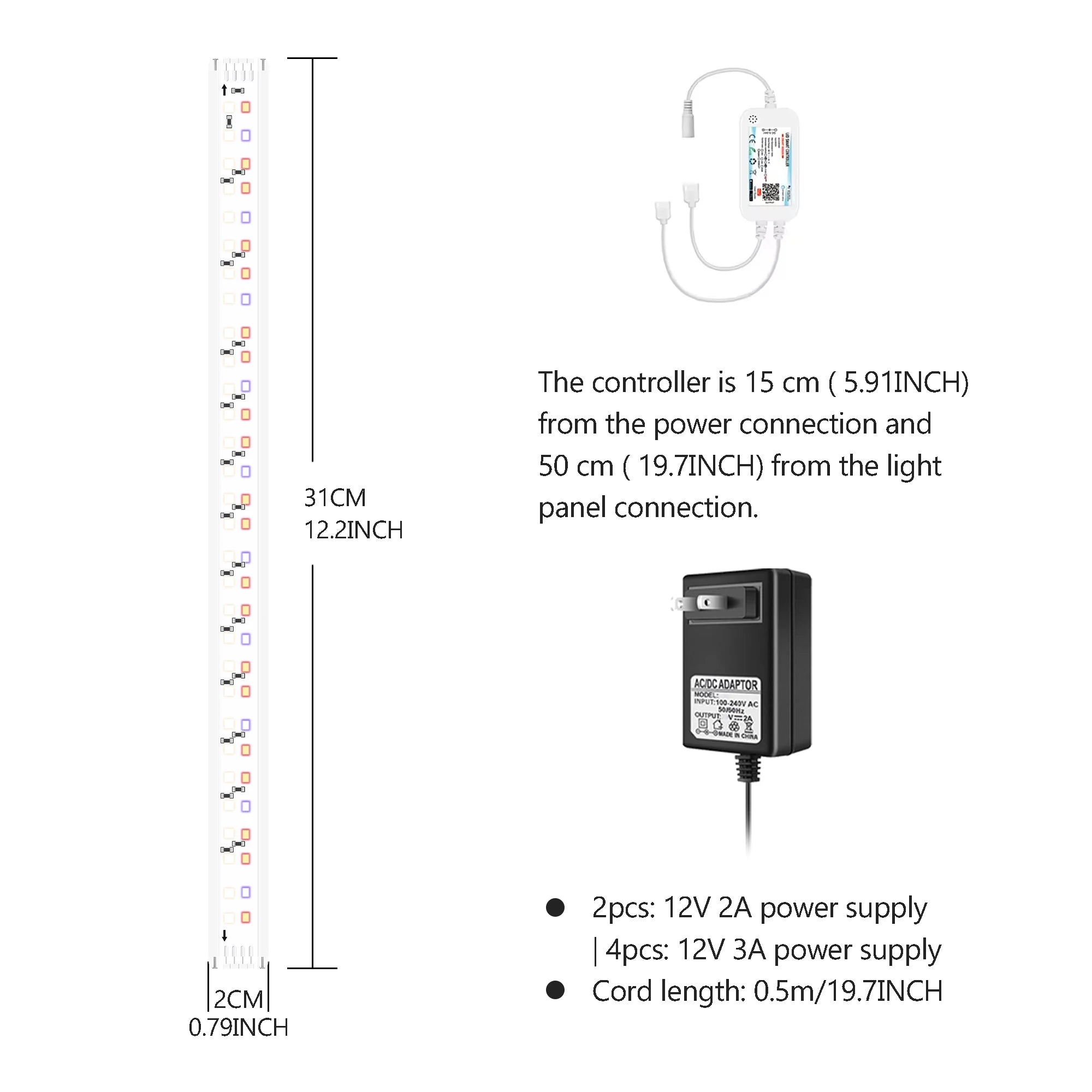 Smart Adjustable Full-Spectrum LED Grow Light Bar for Indoor Plants & Plant Shelves — Tuya Compatible, 2pc & 4pc, US/EU/UK Plug
