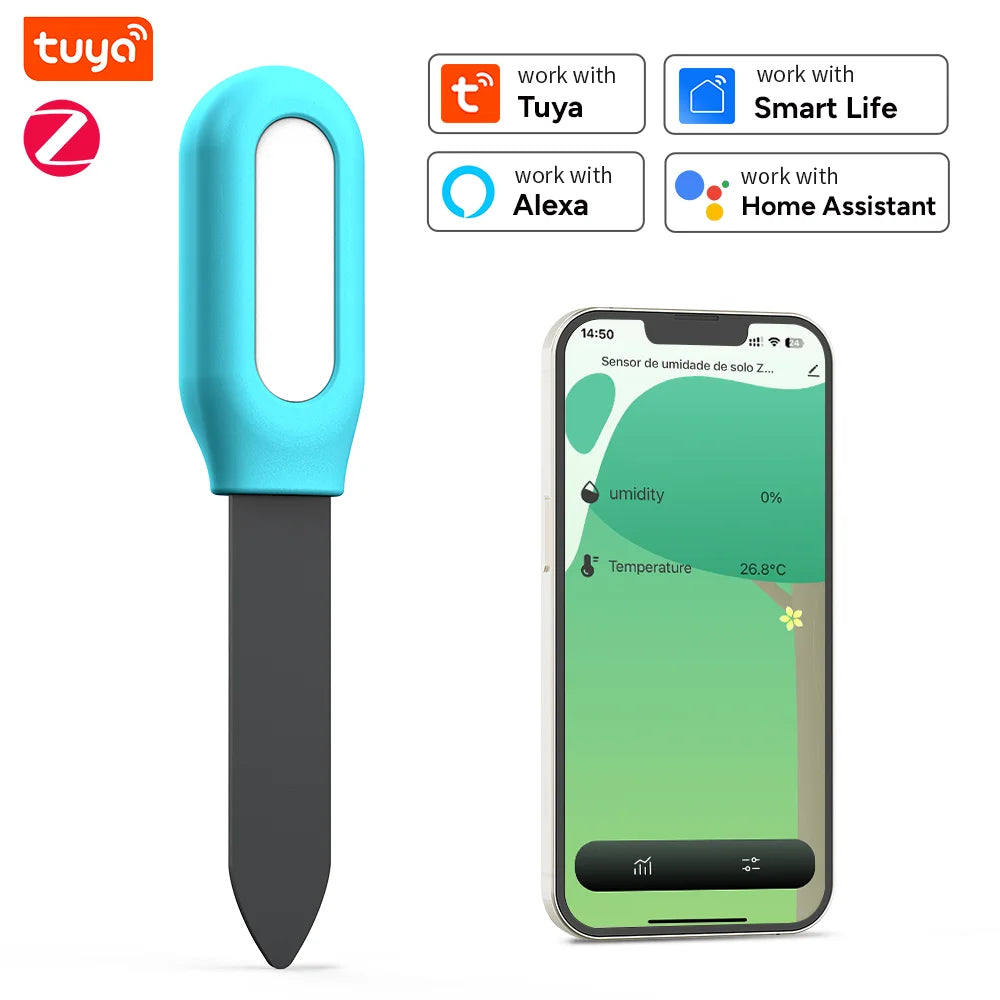 Smart Soil Moisture, Temperature & Humidity Sensor for Indoor Plants & Gardens — Bluetooth & Zigbee, Tuya & Home Assistant Compatible