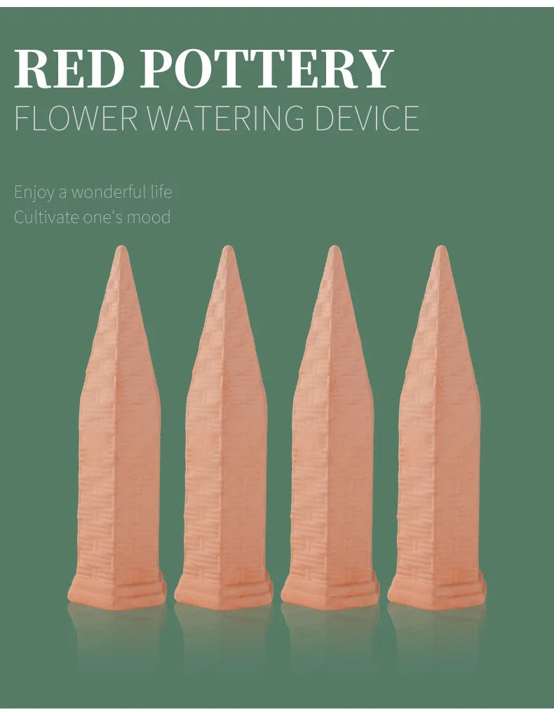 Terracotta Plant Watering Spikes for Indoor & Outdoor Plants — Vacation Watering & Slow Soil Hydration — 1, 4, 8 & 12 Piece