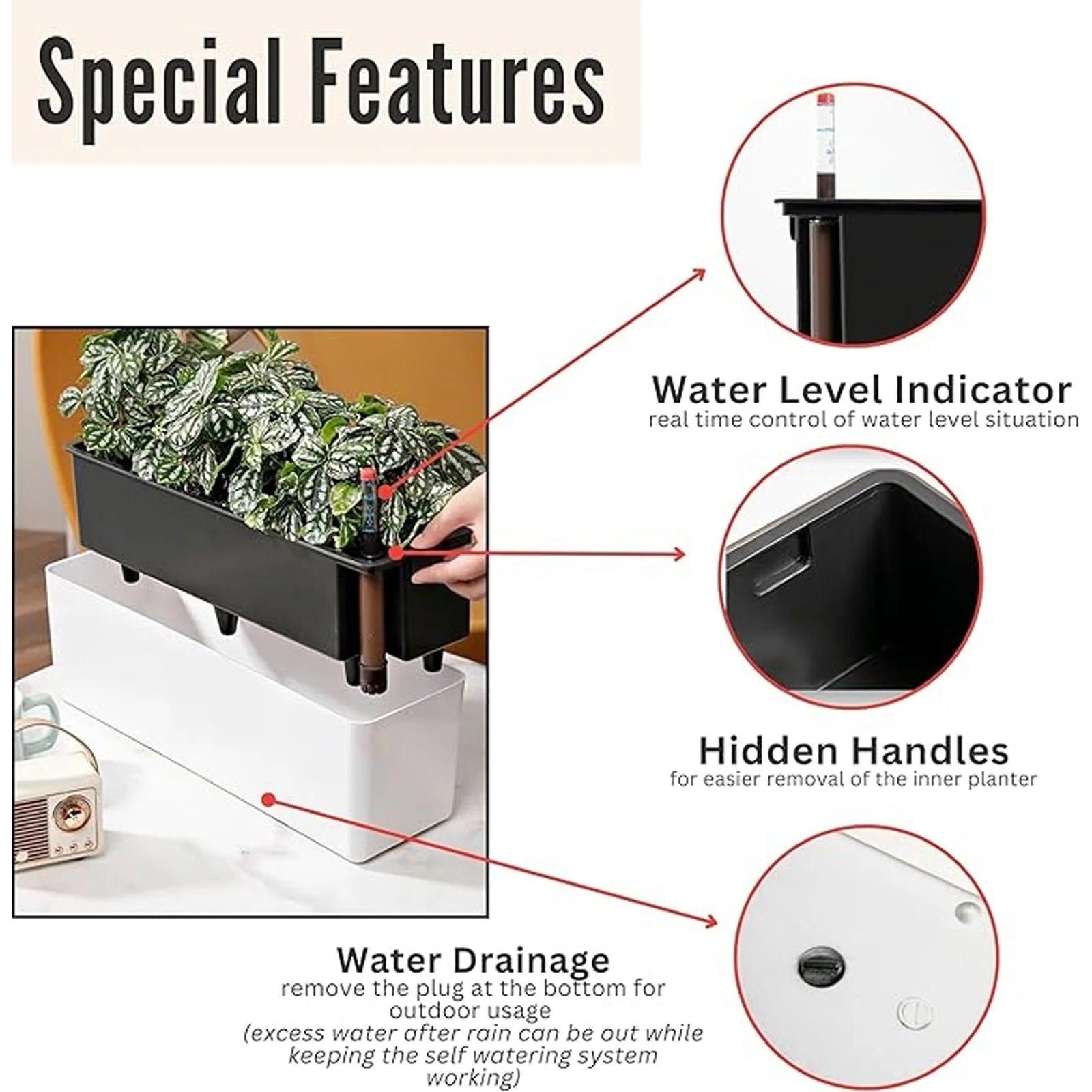 Long Balcony Window Box Planter for Herbs, Vegetables & Small-Space Gardens — Drainage Planting Box