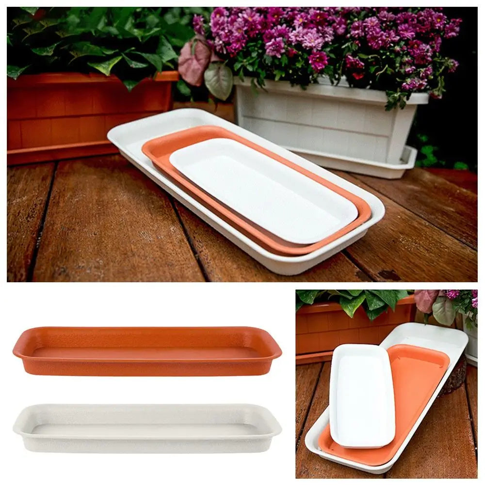 Heavy-Duty Rectangular Plant Saucer Drip Tray for Indoor & Outdoor Pots — BPA-Free, Brown/White/Black, 4 Size Options