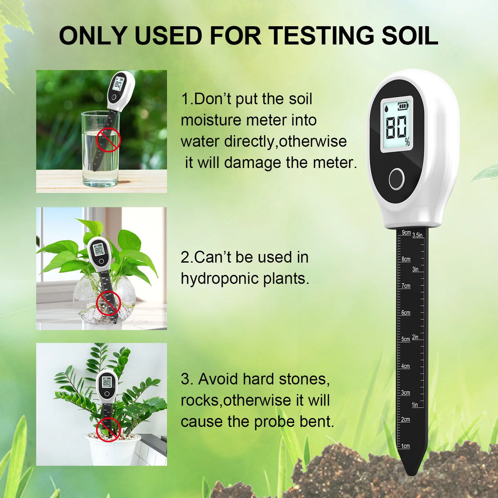 Digital Soil Moisture Meter with Backlit Display for Houseplants, Gardens, Lawns & Container Plants — High Accuracy 0–99%
