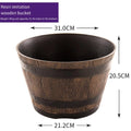 Wood Barrel Style Resin Planter Pot with Drainage for Herbs, Trees & Plants — 9in & 12in Options