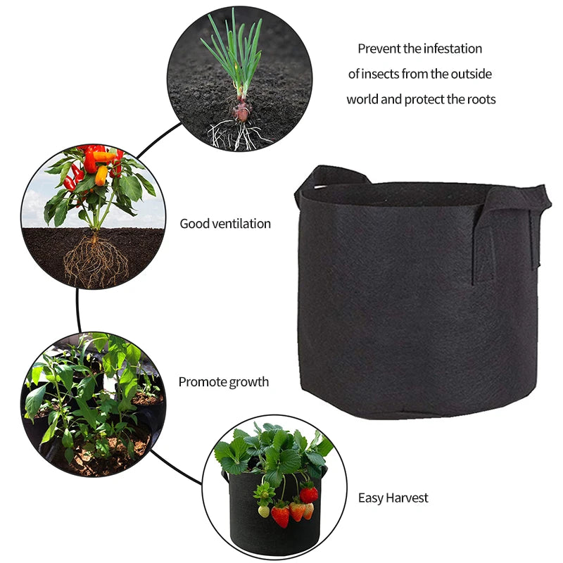 Felt Fabric Grow Bags for Vegetables, Tomatoes, Potatoes & Herbs — 1 to 30 Gallon Sizes — 1pc or 5pc Set