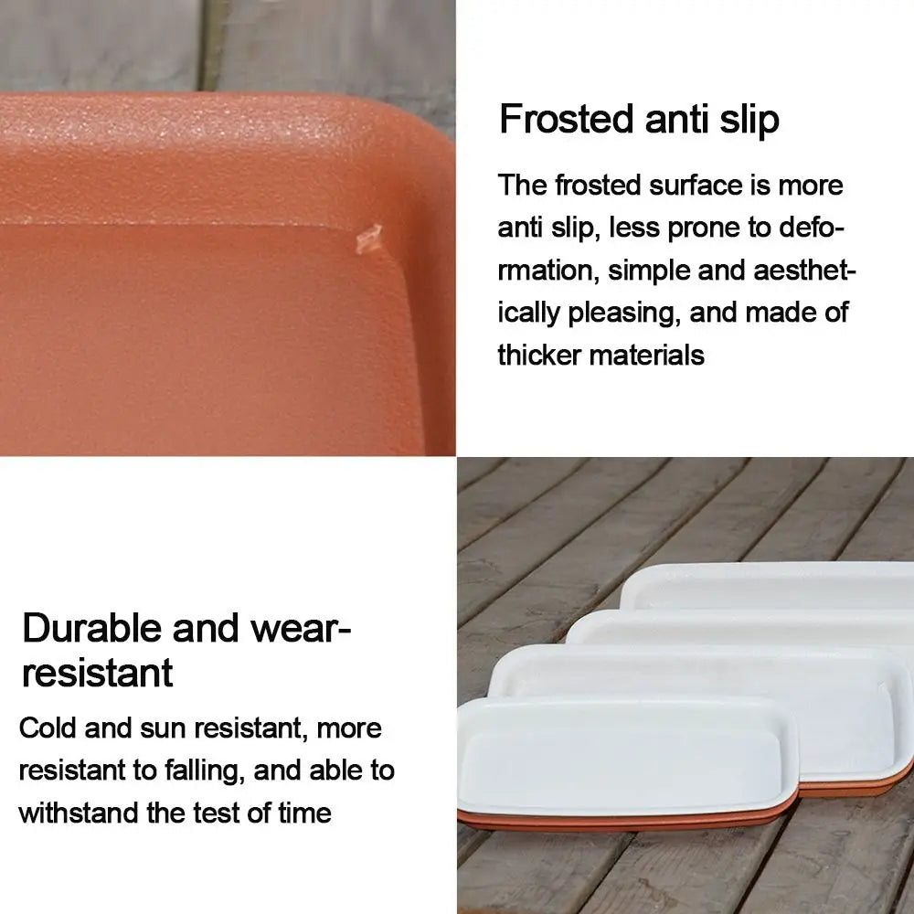 Heavy-Duty Rectangular Plant Saucer Drip Tray for Indoor & Outdoor Pots — BPA-Free, Brown/White/Black, 4 Size Options
