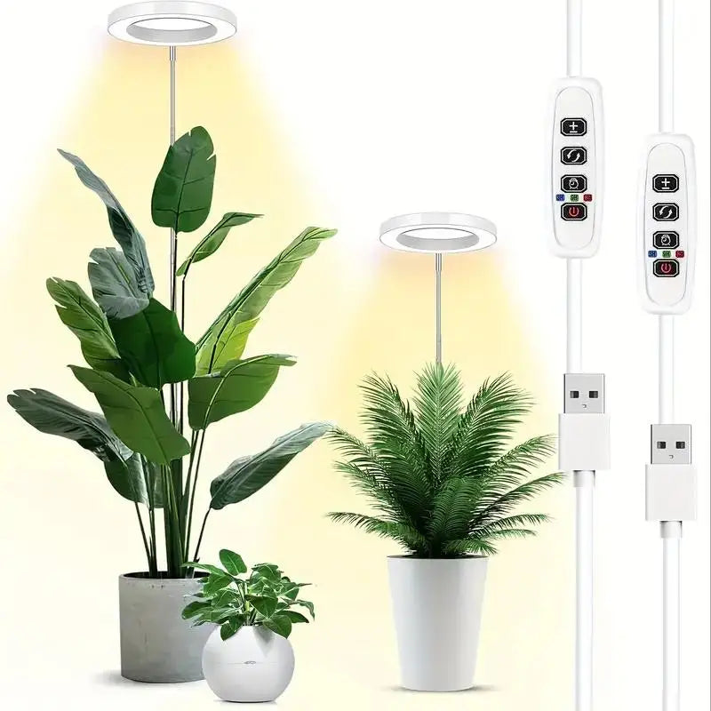 USB Full-Spectrum LED Grow Light for Small Indoor Plants, Herbs & Seedlings — Dimmable, 3 Timer Modes, White Plug