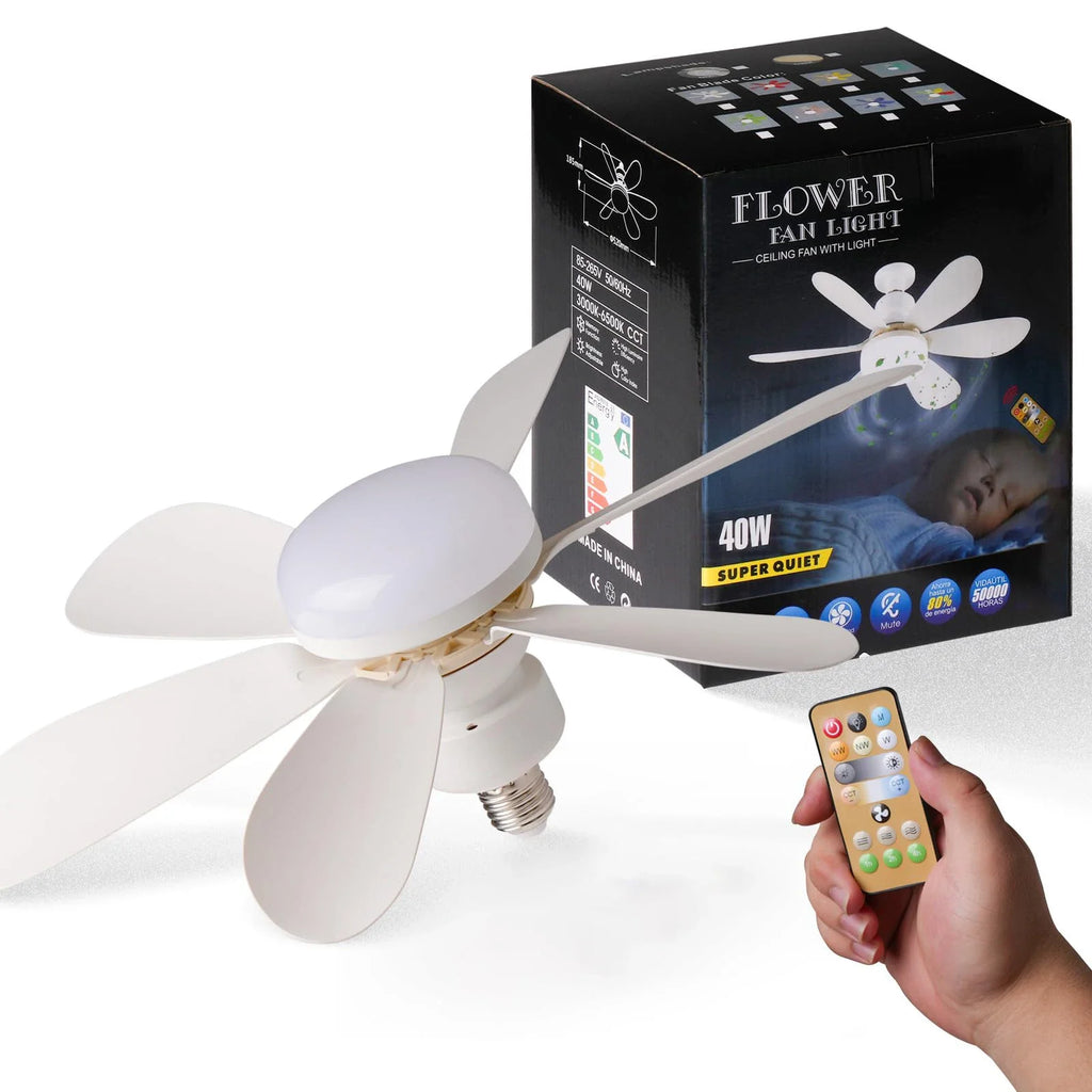 52cm E27 LED Ceiling Fan Light for Indoor Grow Spaces — Remote Dimming, 40W, 6-Blade Airflow, White & Multicolor Options