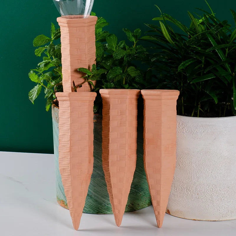 Terracotta Plant Watering Spikes for Indoor & Outdoor Plants — Vacation Watering & Slow Soil Hydration — 1, 4, 8 & 12 Piece