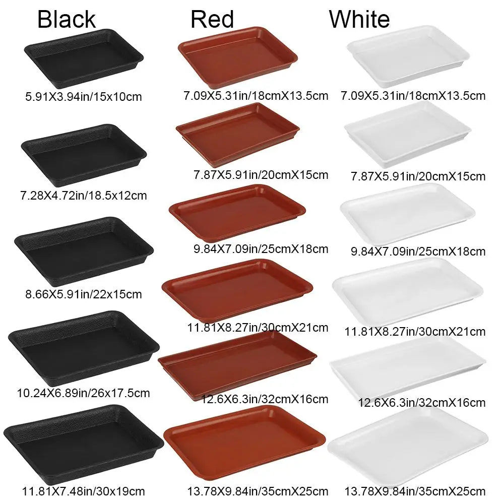 Rectangular Plastic Plant Saucer Drip Tray for Indoor & Outdoor Planters — BPA-Free, 6 Size Options from 18×13.5cm to 35×25cm