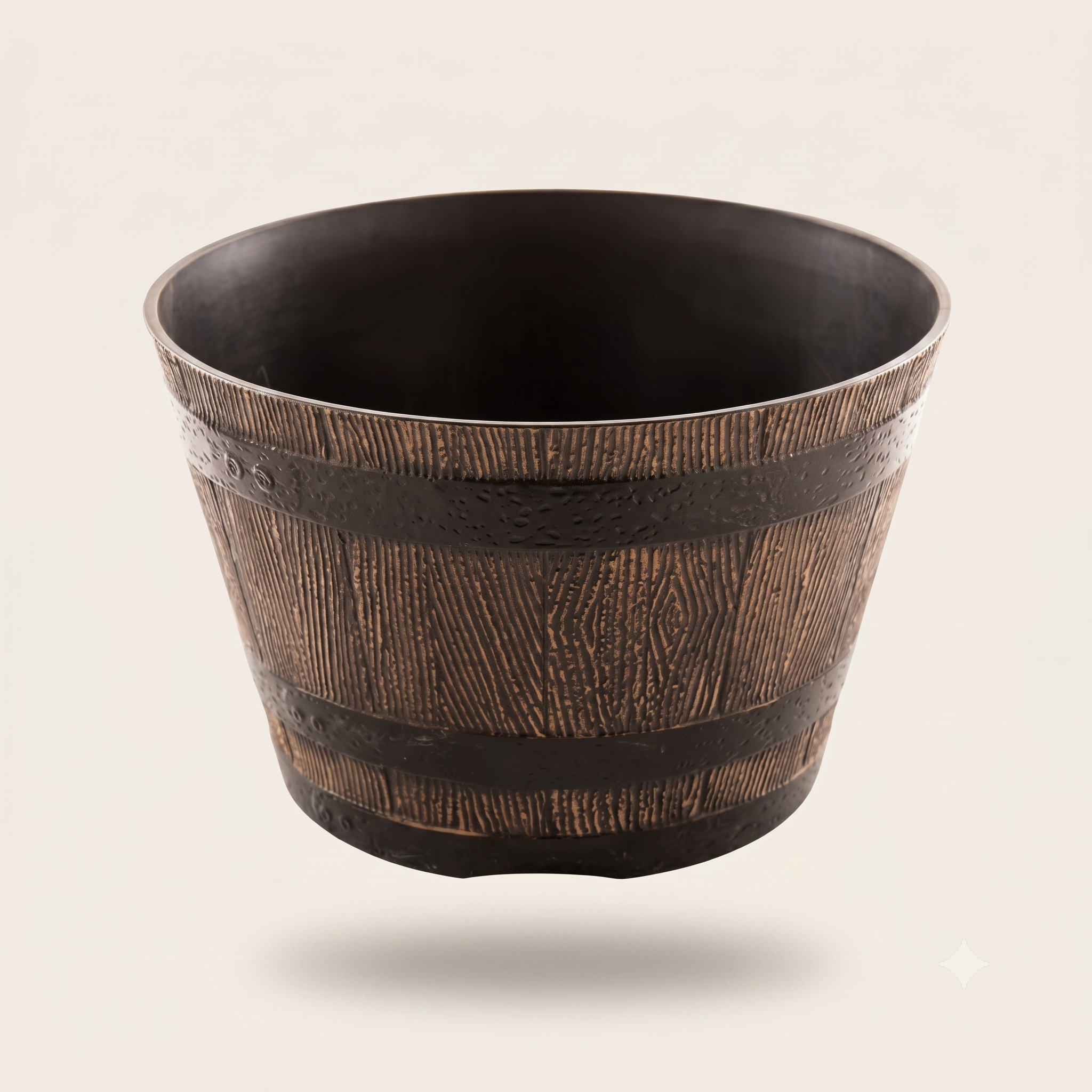 Wood Barrel Style Resin Planter Pot with Drainage for Herbs, Trees & Plants — 9in & 12in Options